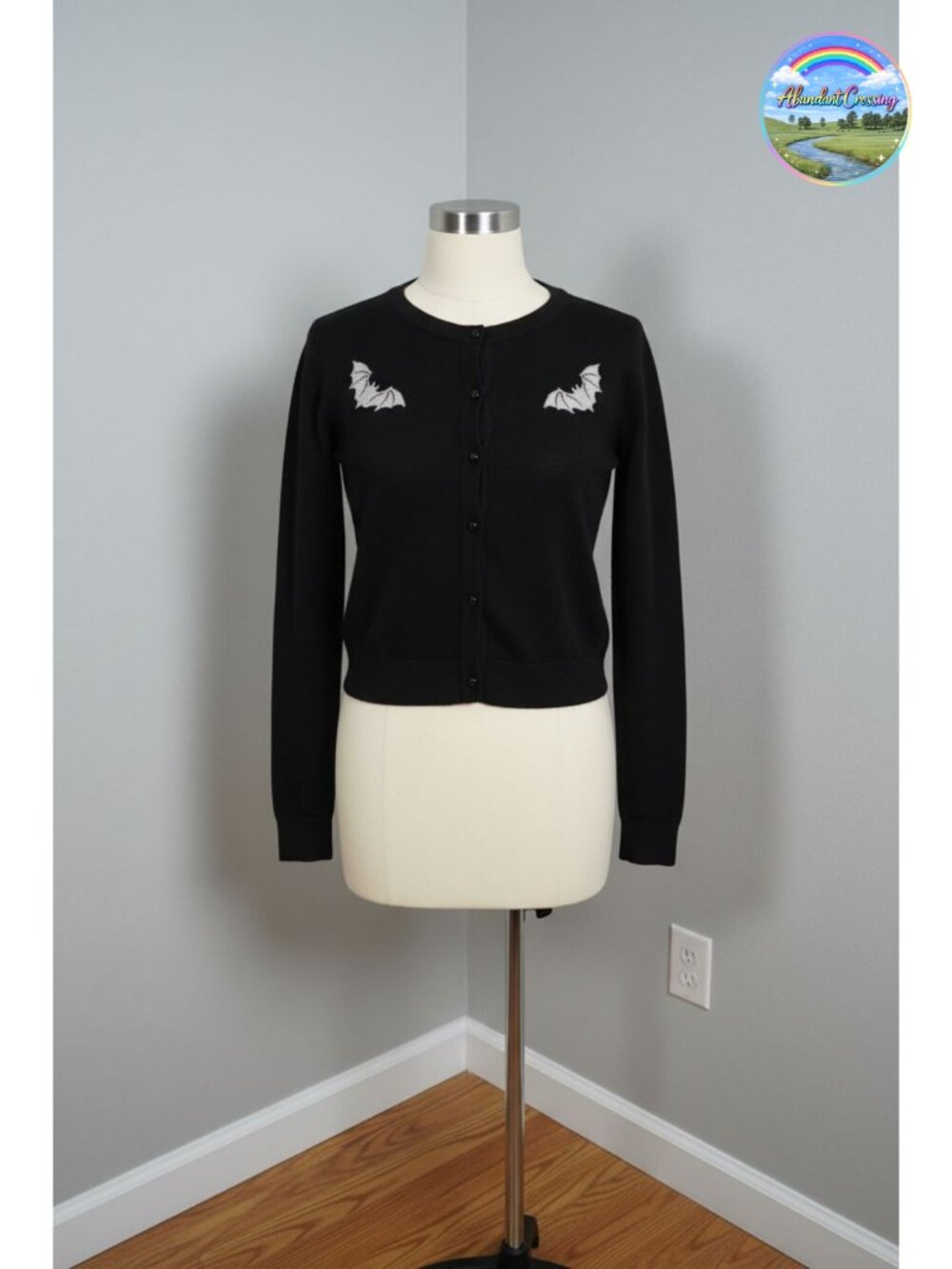 Gothic Bat Embroidered Cardigan Long Sleeve Soft Knit Button Front